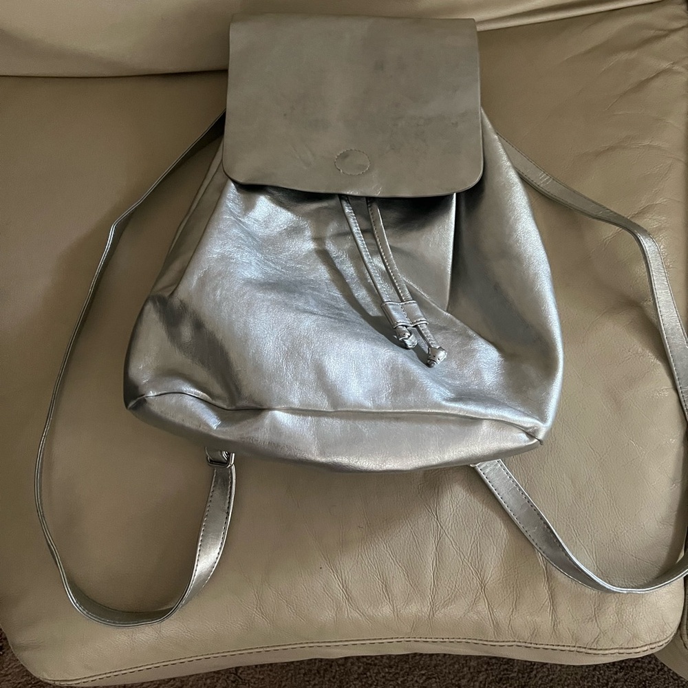 Silver Leather Backpack